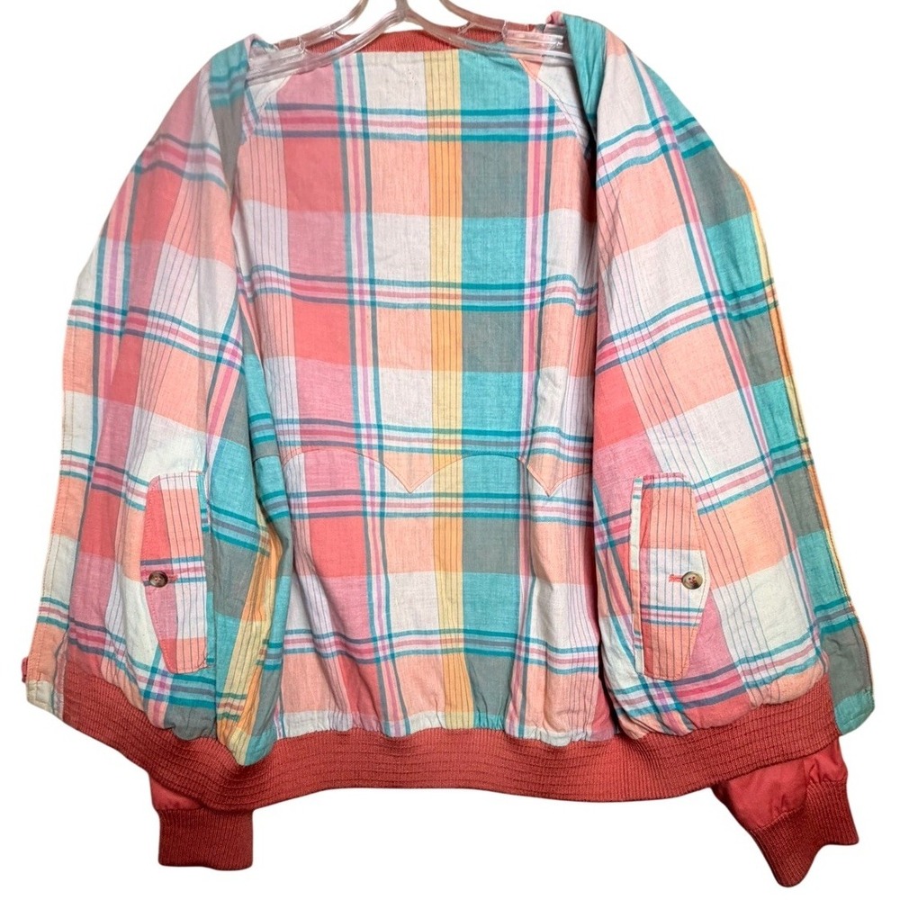 Vintage 90s GANT Reversible Harrington Jacket Plaid Coral Pink Mens L Preppy - Picture 8 of 16